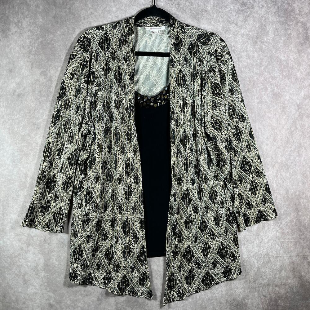 JM Collection Blouse Womens XL Black Gold Embellished Layered Casual Career Work